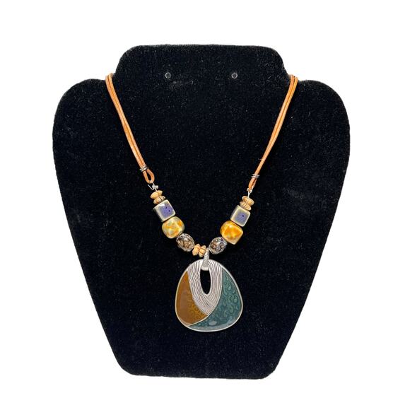 Christopher & Banks Jewelry - Christopher & Banks CJ Banks Geometric Pendant Necklace. brown Green Silver Gold